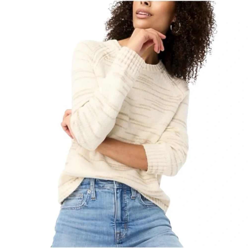 J.Crew Women’s Cream Raglan Space-dyed Long Sleeve Knit Sweater Size Small